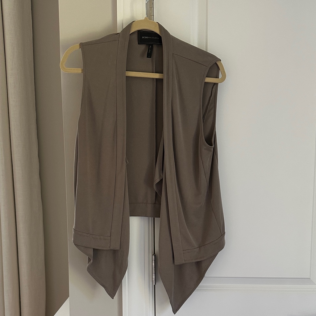 Bcbg Brown/Grey Open Front Sleeveless Draped Vest- Size Small